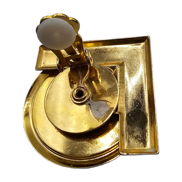 Clip-On Earrings Confetti Mosaic Multicolor Bold Retro Statement Gold Tone - Picture 5 of 7